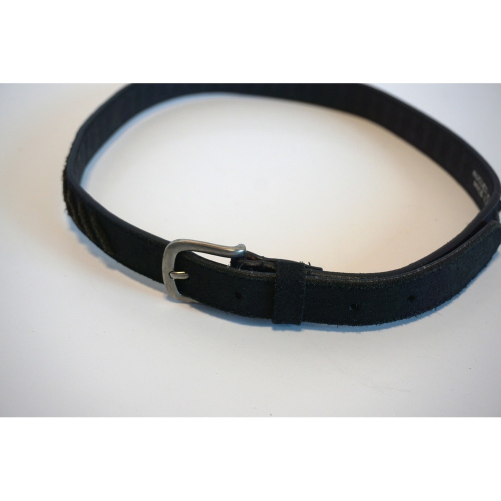 Rugged Leather Black Suede Diagonal Stitched Belt Silver Buckle Size L 3062
